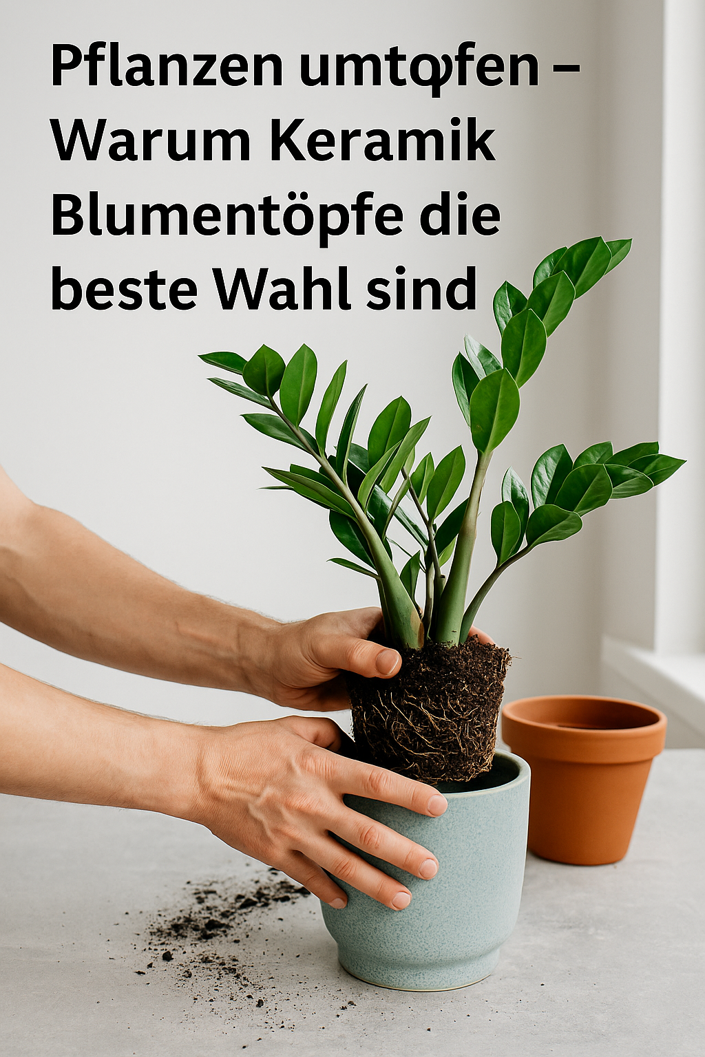 Keramik Blumentopf – Handgefertigter, hoher Pflanzentopf mit Abflussloch für Innen- und Außenbereiche
