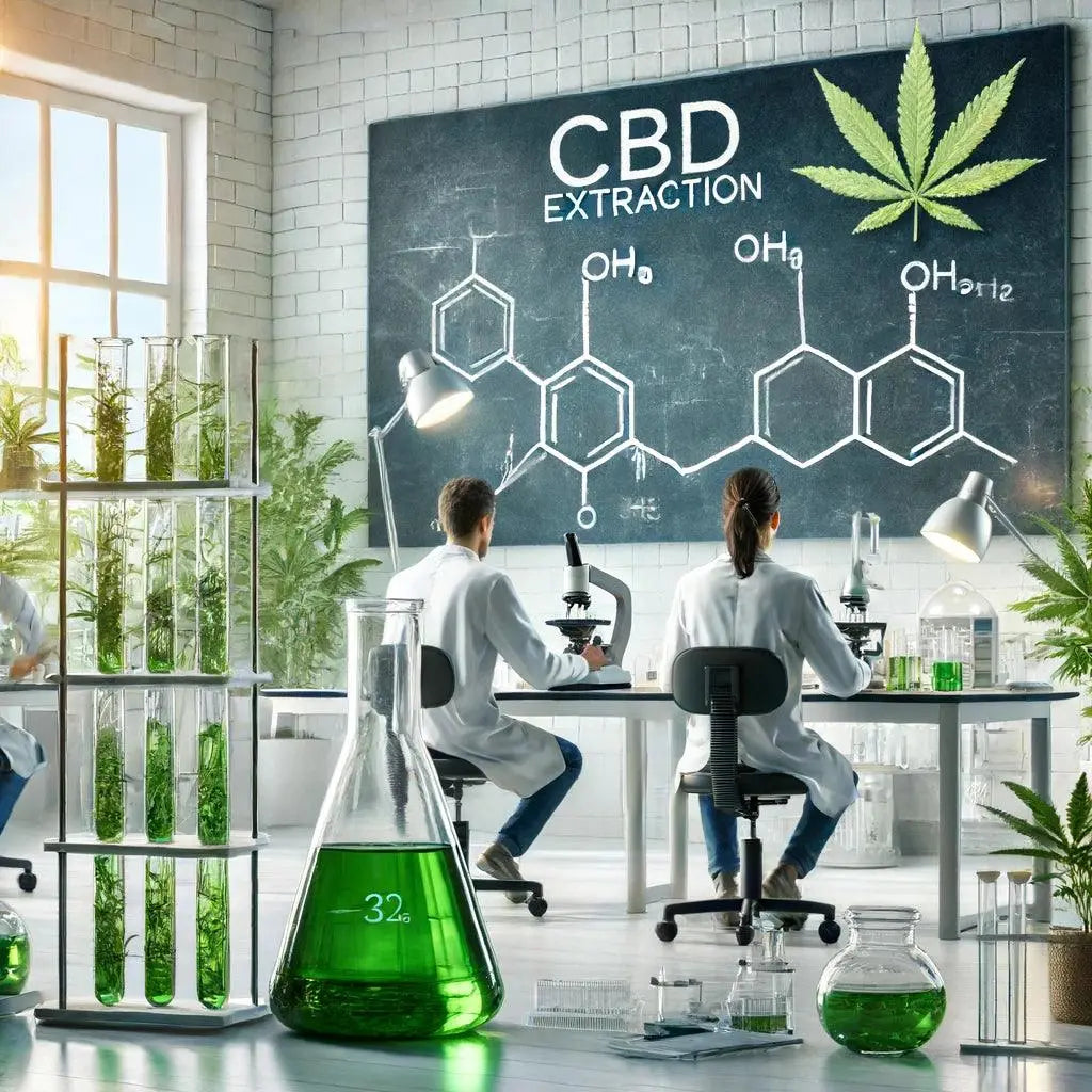 Modernes Labor mit Wissenschaftlern bei der CBD-Extraktion.