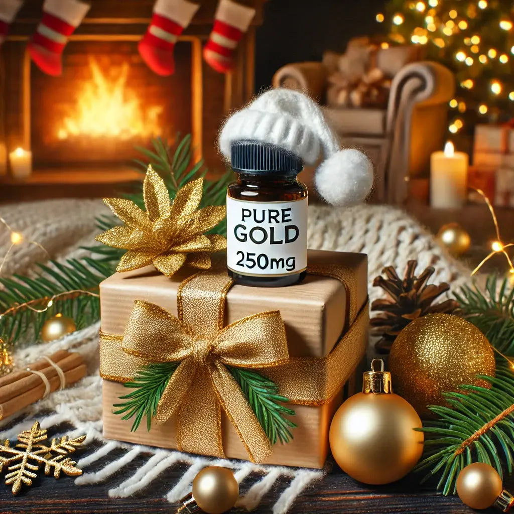 CBD-Öl als Weihnachtsgeschenk – Pure Gold 250mg in festlicher Verpackung, ideal für entspannte Feiertage